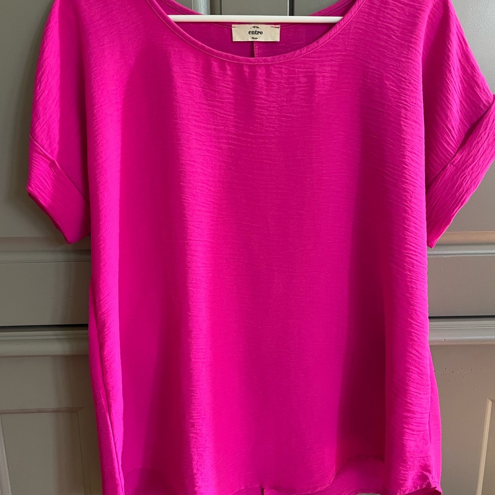 Entro Pink Cuffed Sleeve Boxy Tee